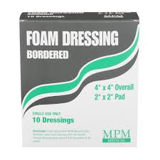 Foam Dressing MPM 4 X 4 Inch With Border Waterproof Backing Adhesive Square Sterile
