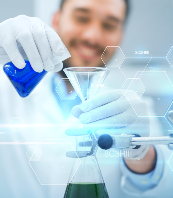 Scientist using a test tube and funnel